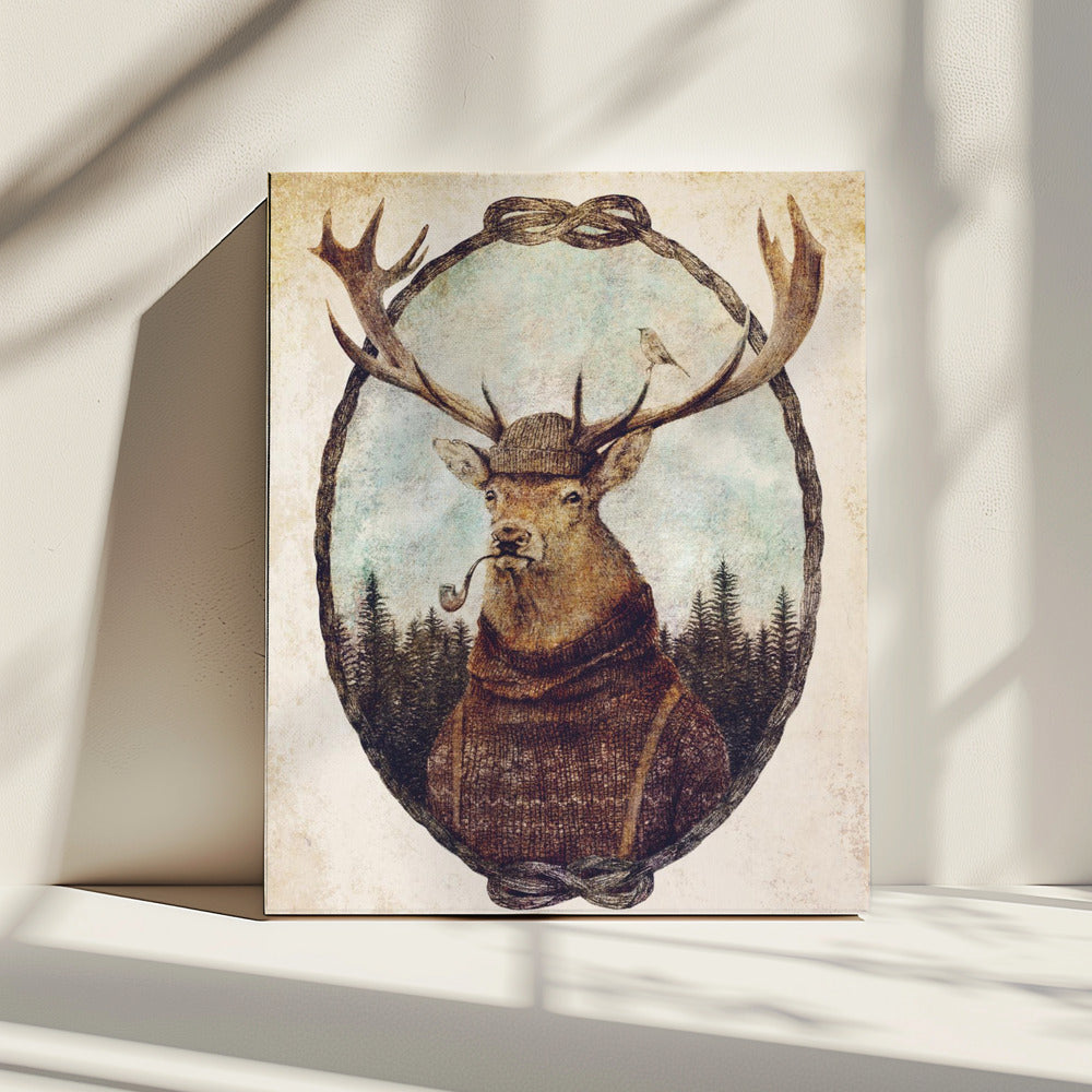 Hirsch in gemütlicher Kleidung | Leinwand