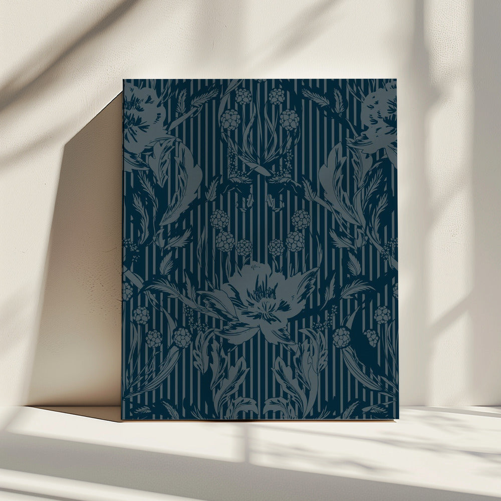 Floral Heritage Morris monochrome Streifen Mondscheinblau Muster | Leinwand