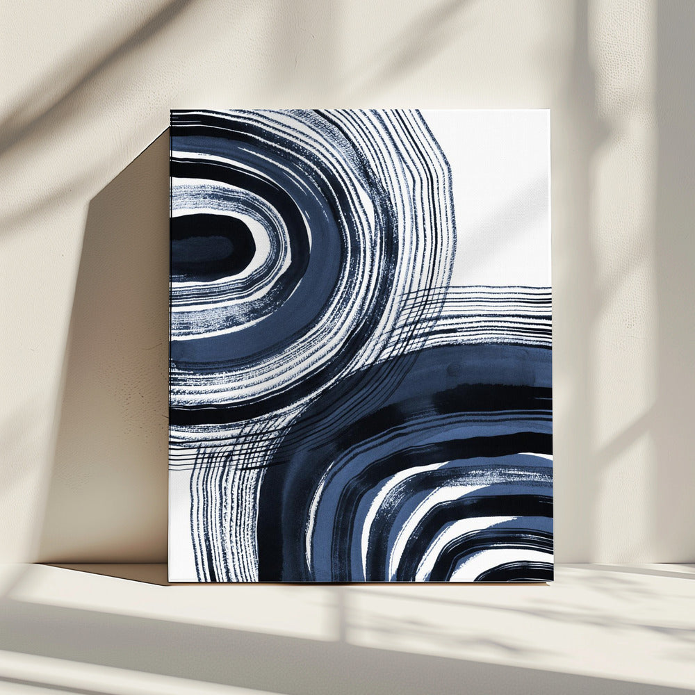 Konzentrische blaue und schwarze Pinselstriche | Leinwand