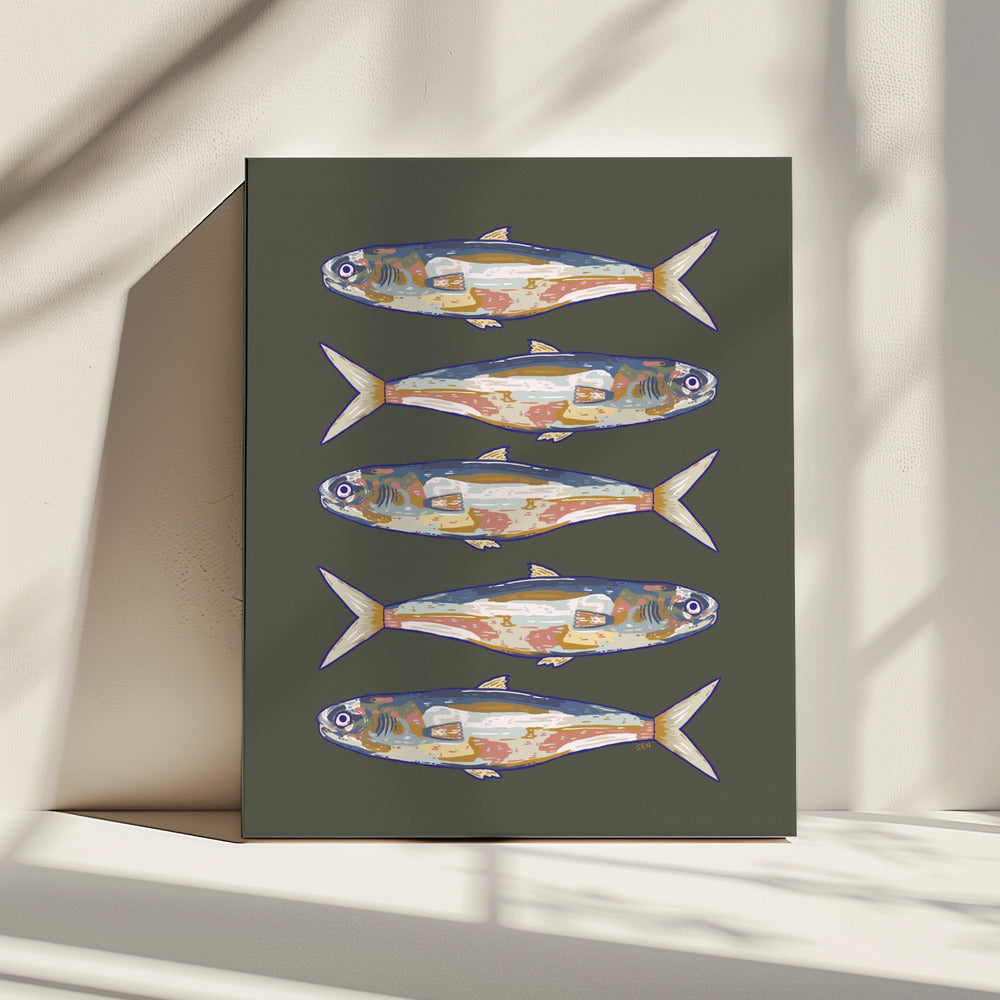 Fünf Fische in einer Reihe | Leinwand