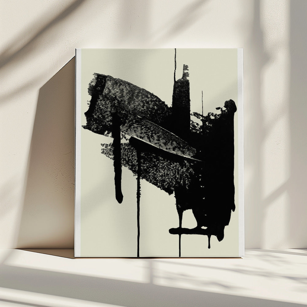Abstrakte Pinselstriche in Schwarz und Creme | Leinwand