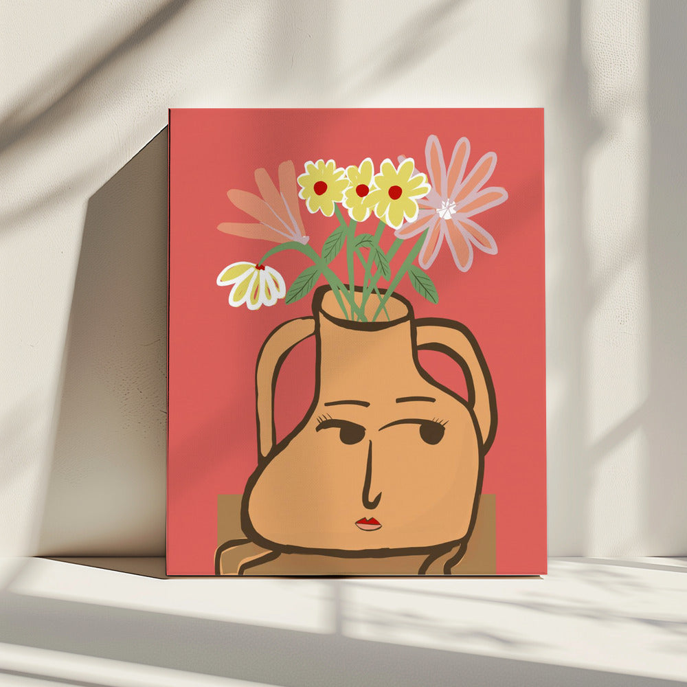 Dame in Vase mit Blumen | Leinwand