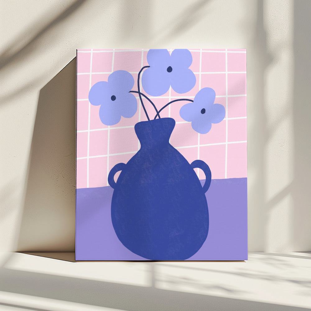 Minimalistische Vase mit blauen Blumen | Leinwand