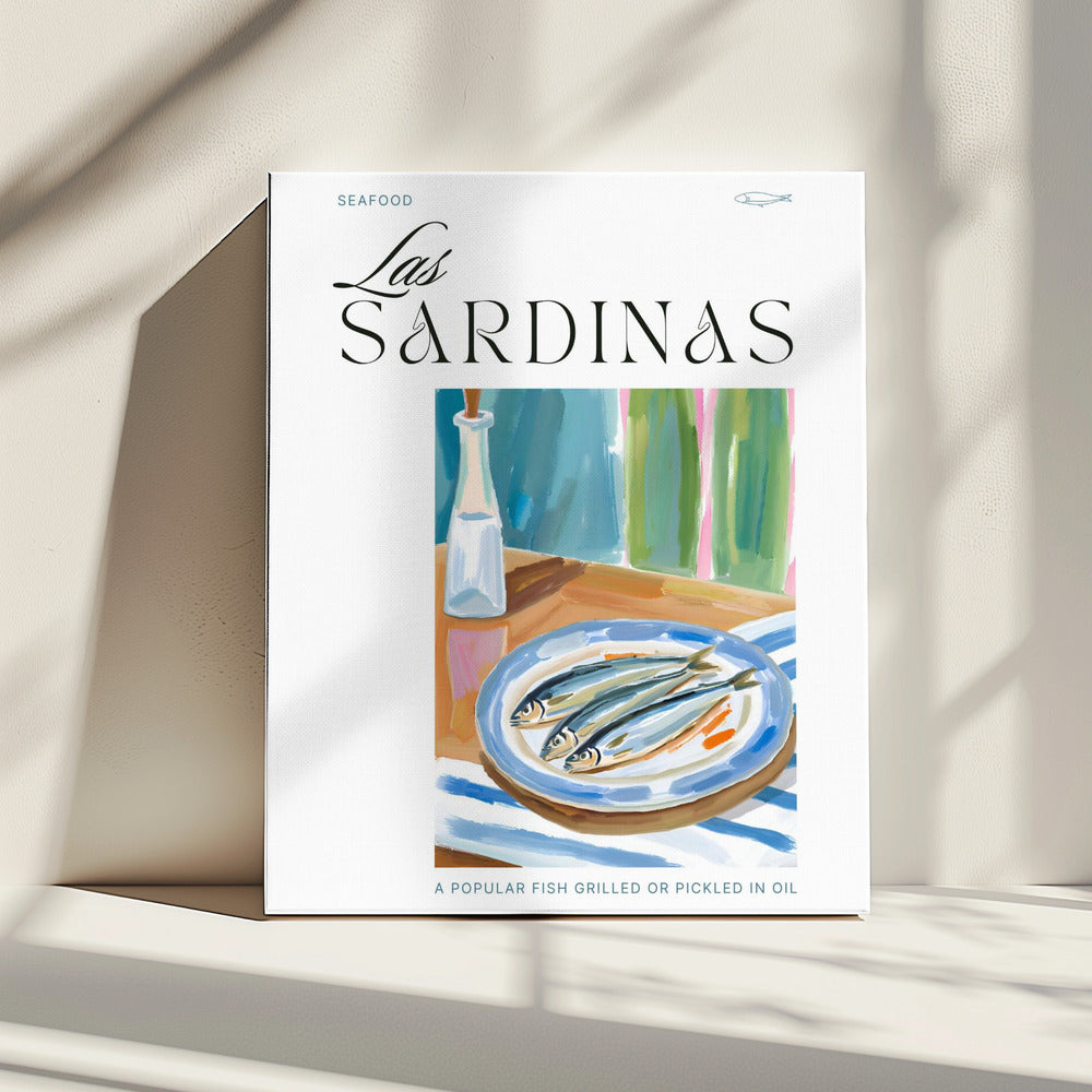Teller Sardinen mit Flasche | Leinwand