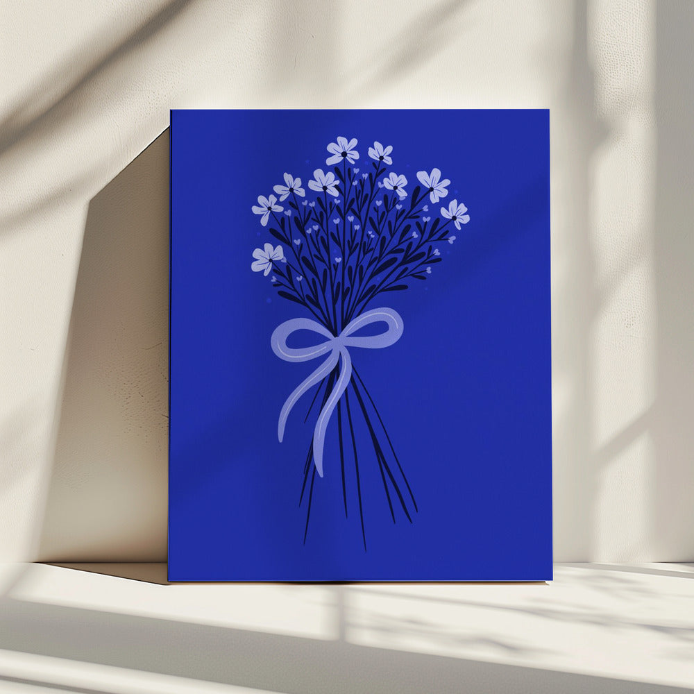 Blumenstrauß mit Schleife - monochrom blau | Leinwand