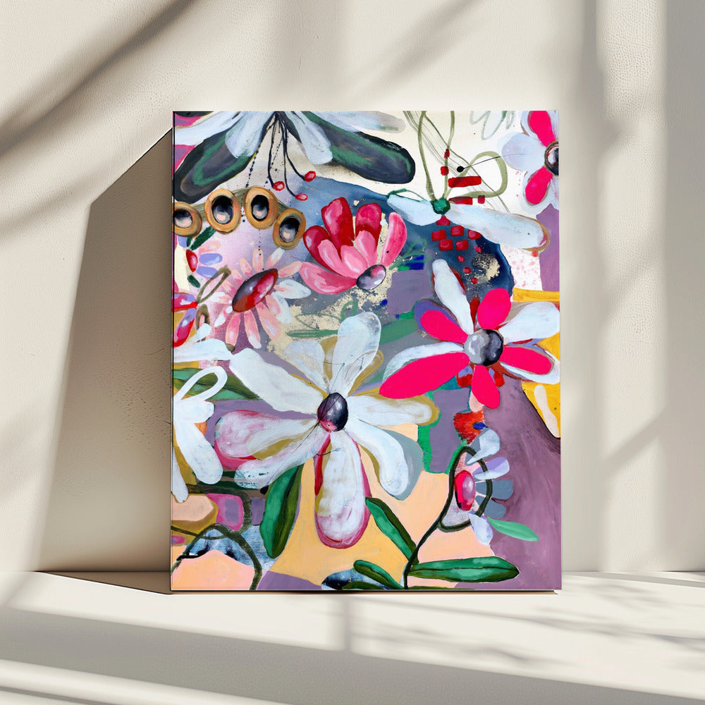 Lebendige Blumen mit kräftigen rosa und weißen Blütenblättern | Leinwand