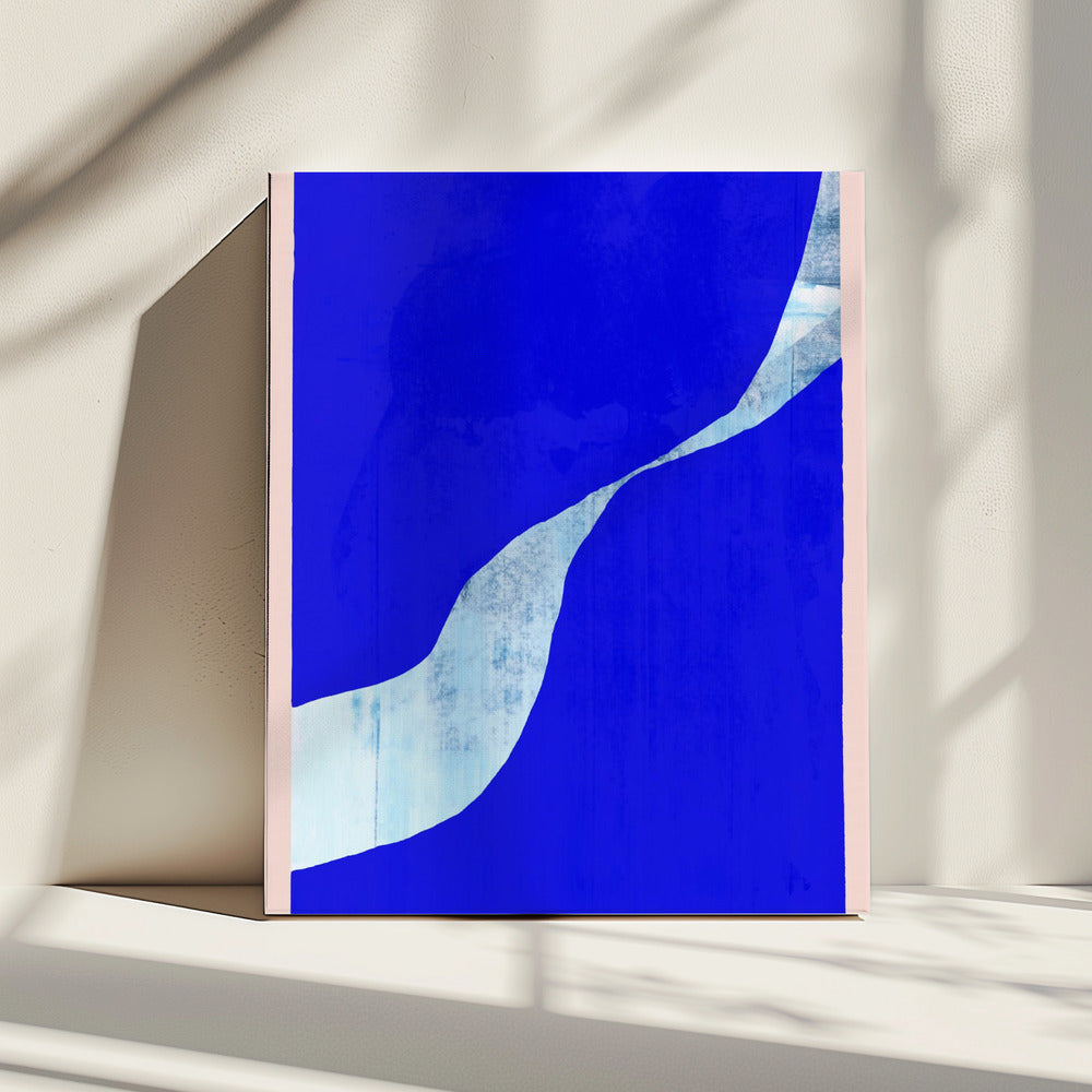 Blauer Hintergrund mit dynamischer weißer Kurve | Leinwand
