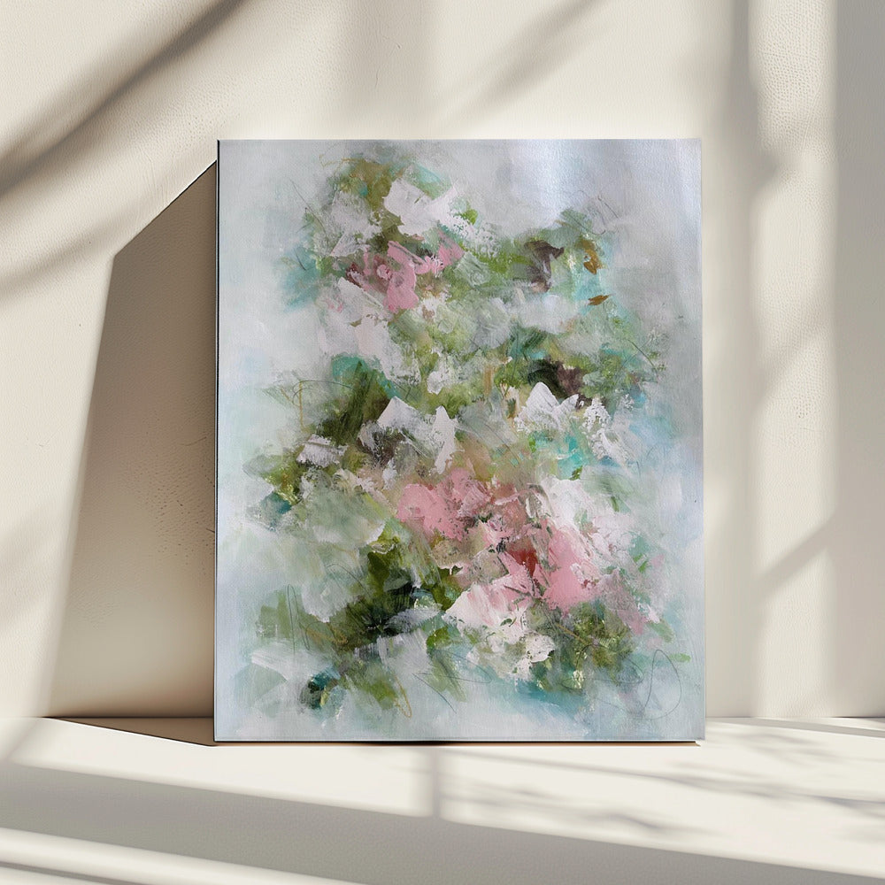 Florale Pinselstriche in Rosa und Grün | Leinwand