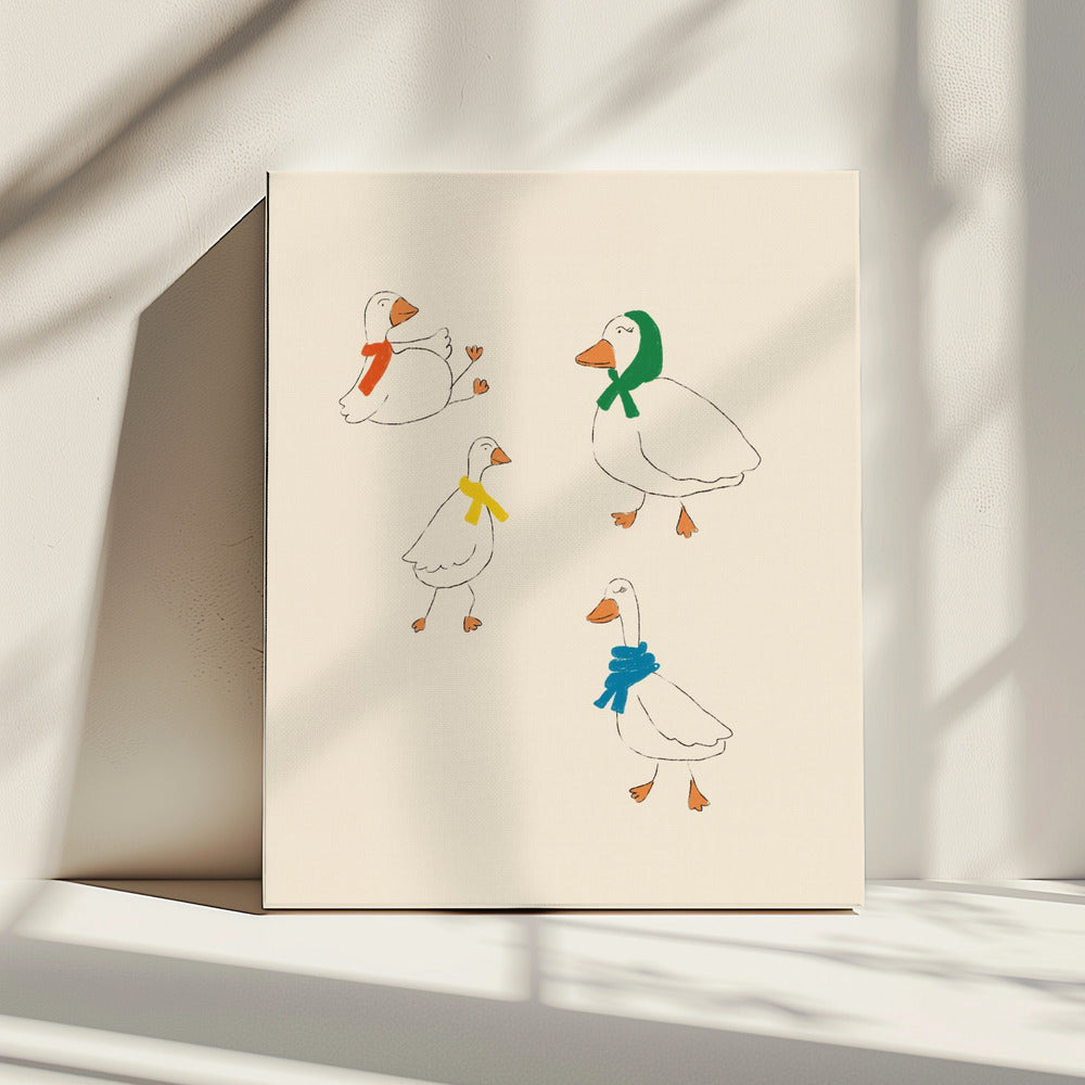 Enten in bunten Schals | Leinwand