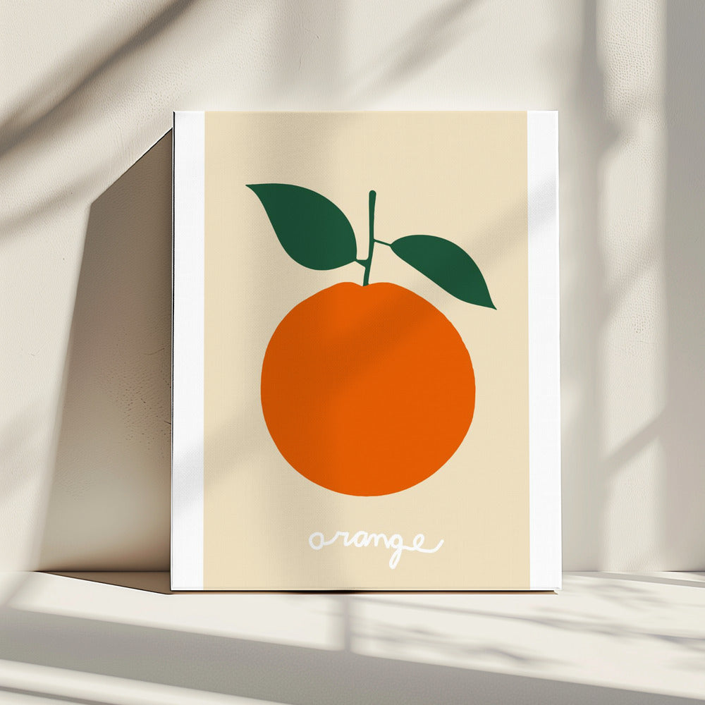 Stilisierte Orange mit dunkelgrünen Blättern | Leinwand