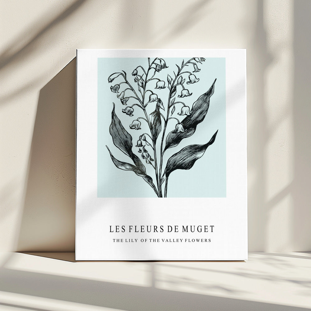 Maiglöckchenblüten in einer monochromen Illustration | Leinwand