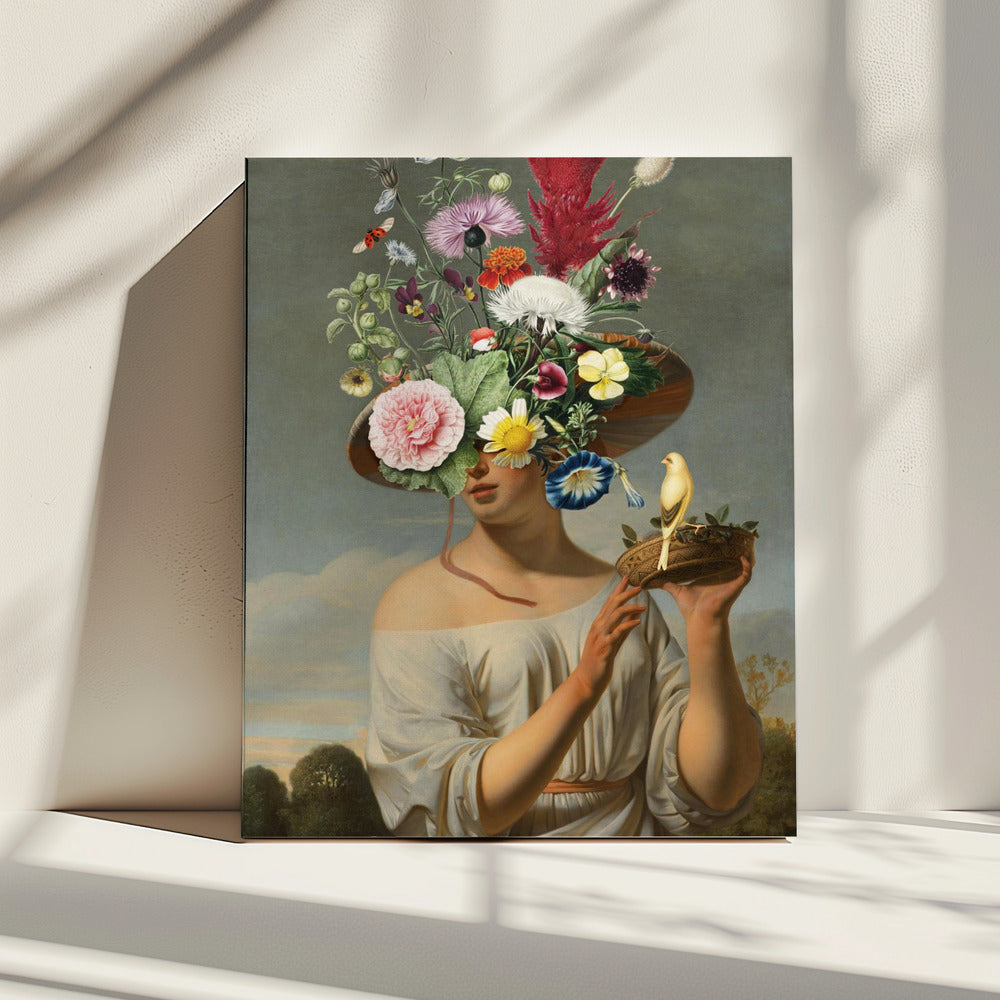 Frau mit großem Blumenhut | Leinwand