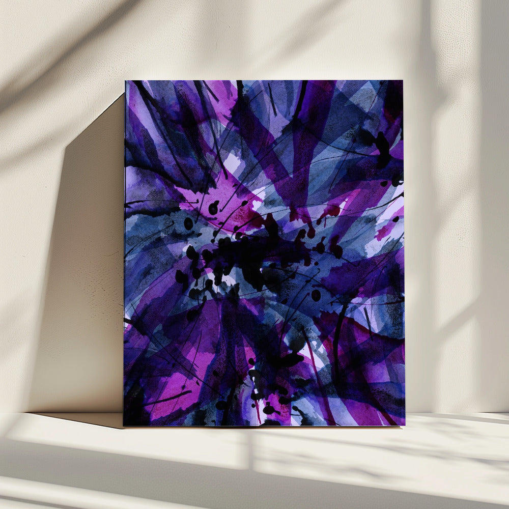 Dynamische lila und schwarze Pinselstriche | Leinwand
