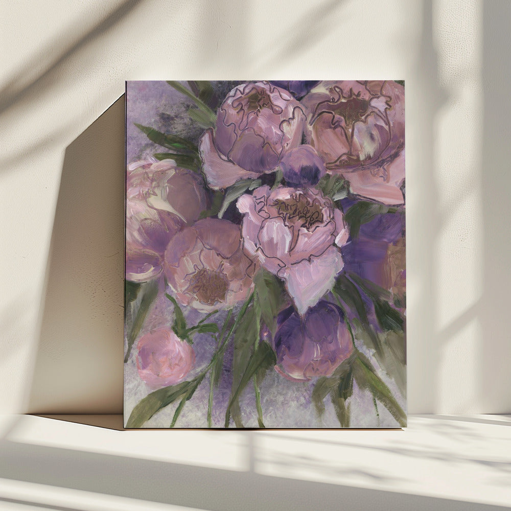 Üppige rosa und lila Pfingstrosen | Leinwand