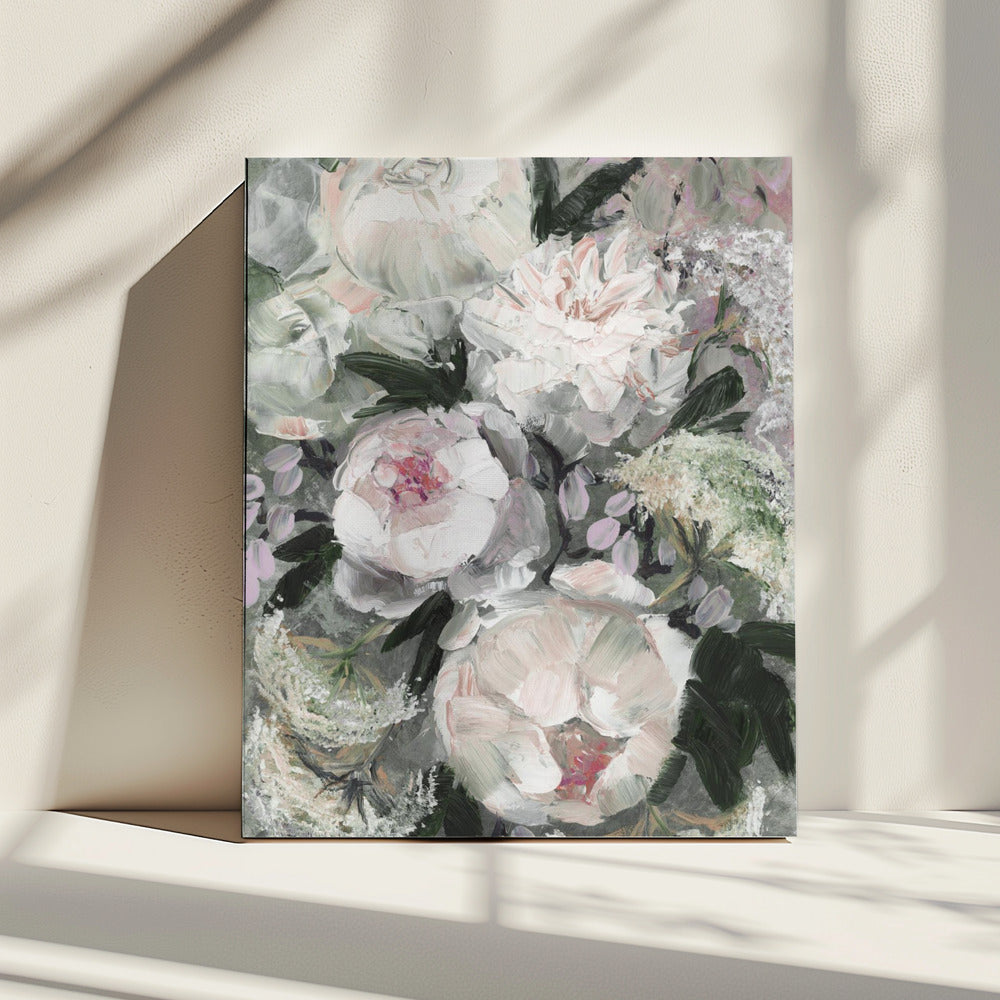 flForal Komposition mit weißen und rosa Blumen | Leinwand