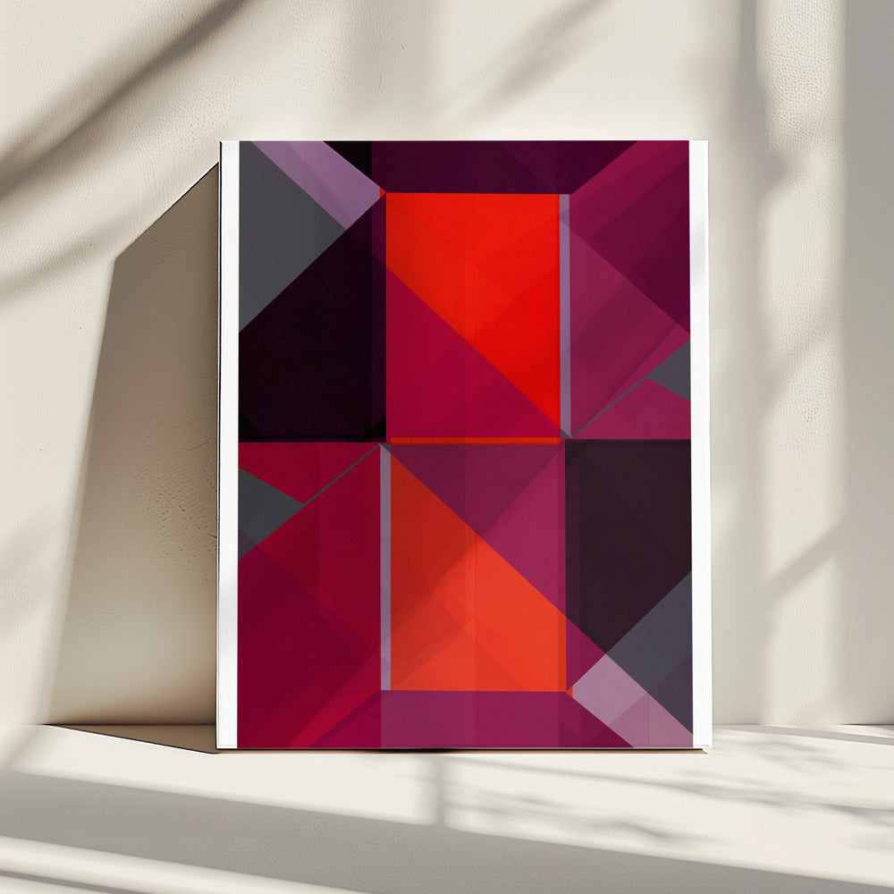 Geometrische Komposition mit kräftigen Rot- und Lilatönen | Leinwand