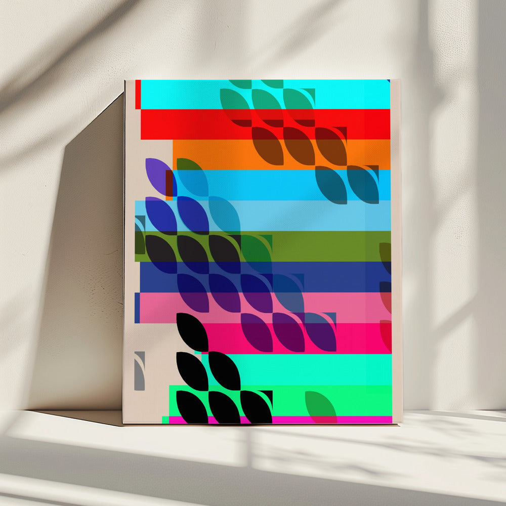 Lebendige geometrische Formen und Blattmuster | Leinwand