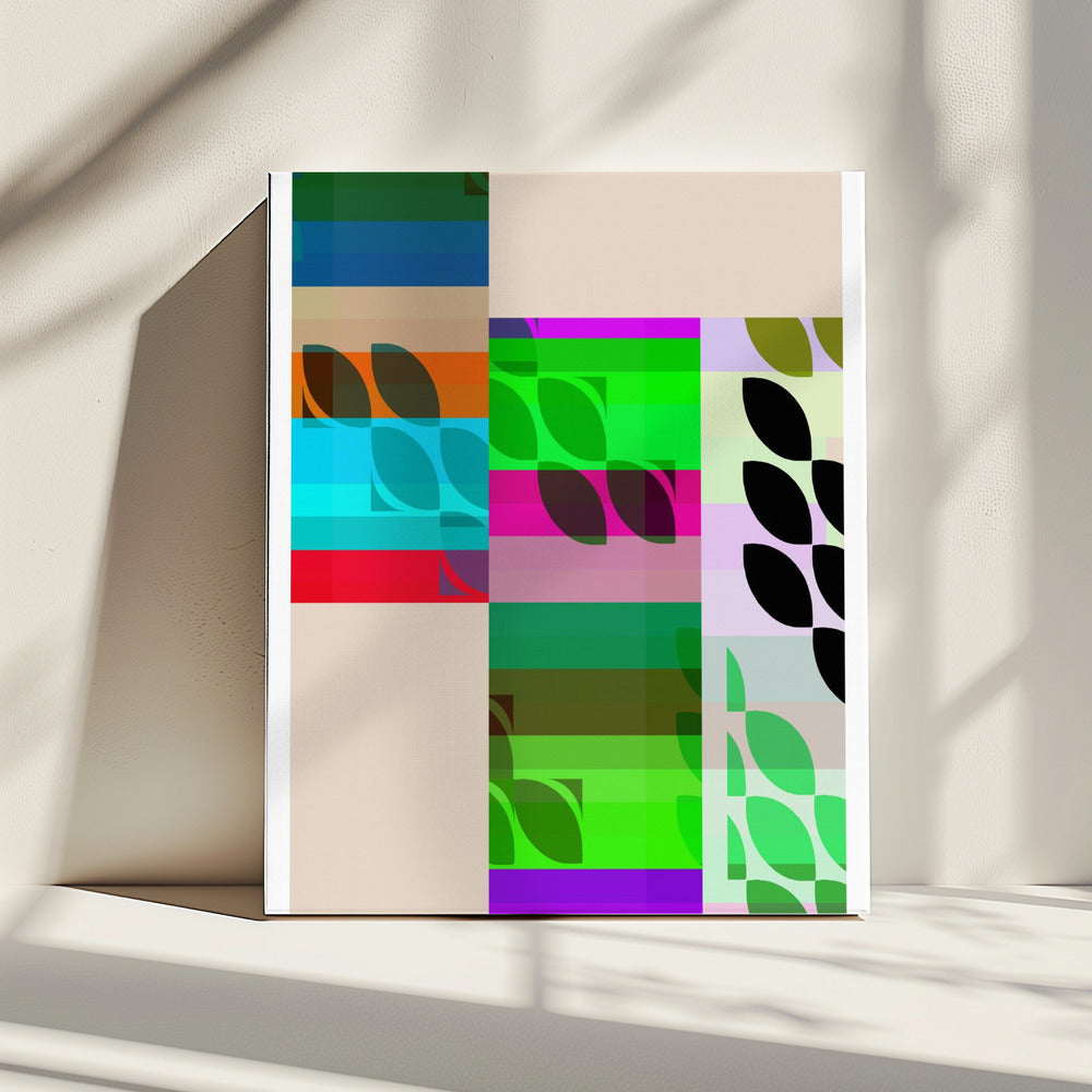 Lebendige geometrische Formen und Blattmuster | Leinwand
