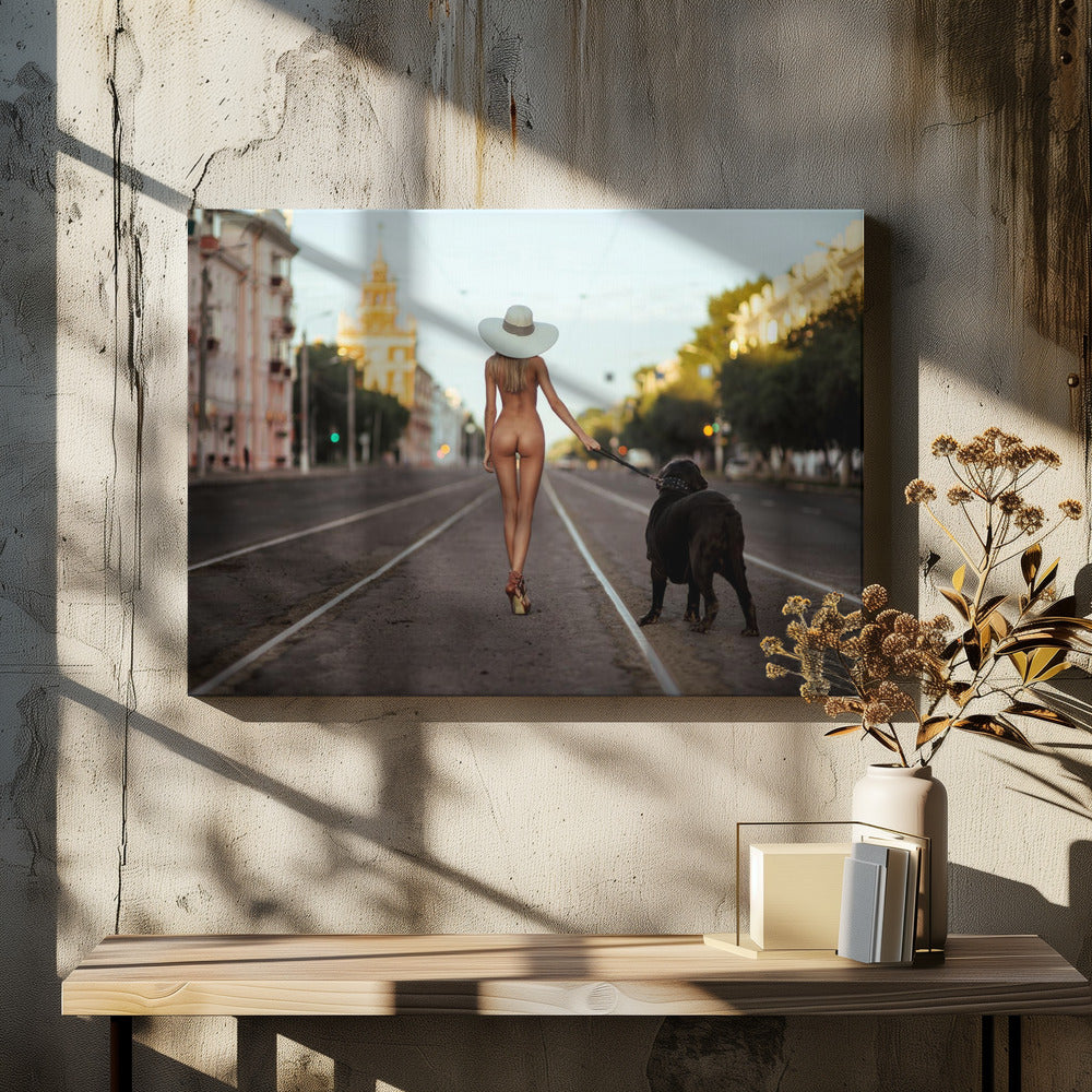 Dame mit ihrem Hund | Leinwand