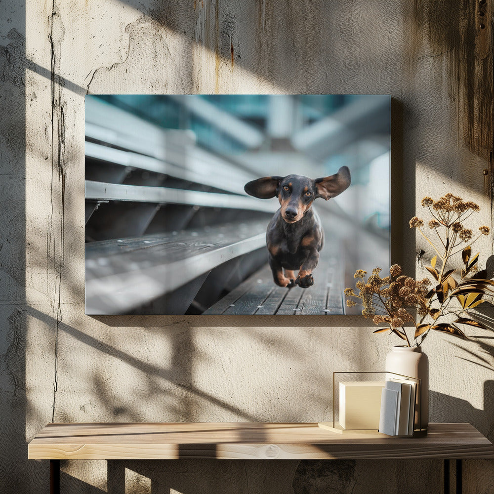 Ein kleiner Hund läuft durch die Welt.... | Leinwand