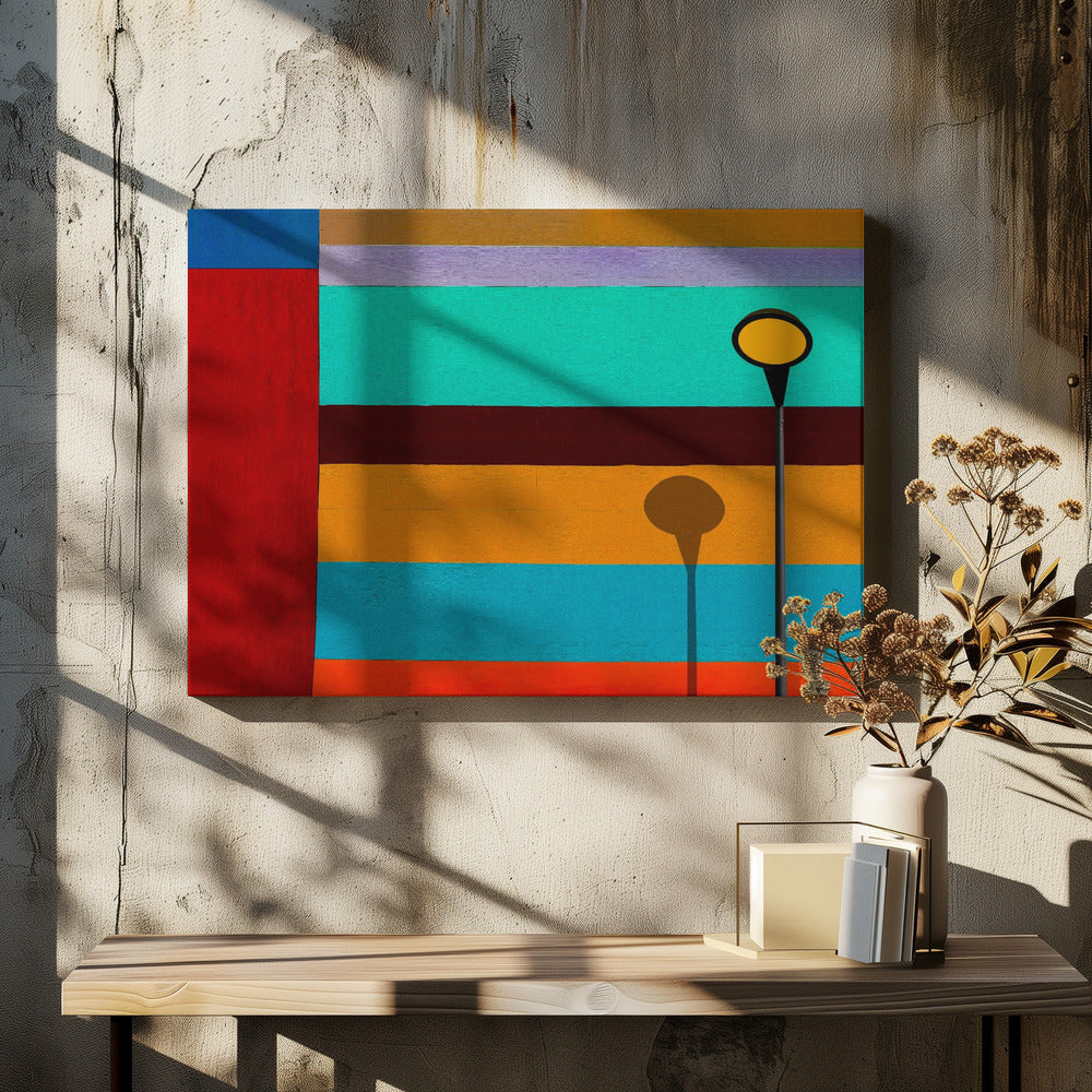 Lampe und gestreifte Wand | Leinwand