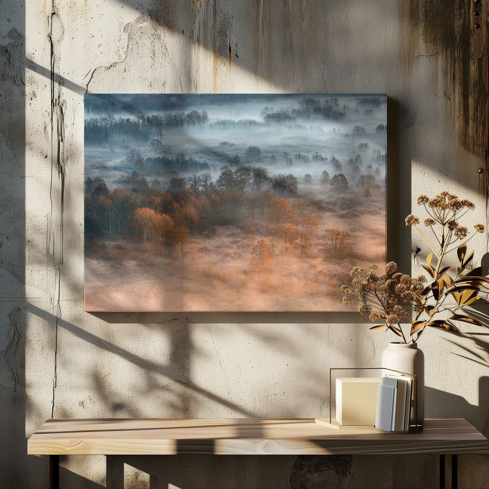 Herbstliche neblige Morgendämmerung | Leinwand
