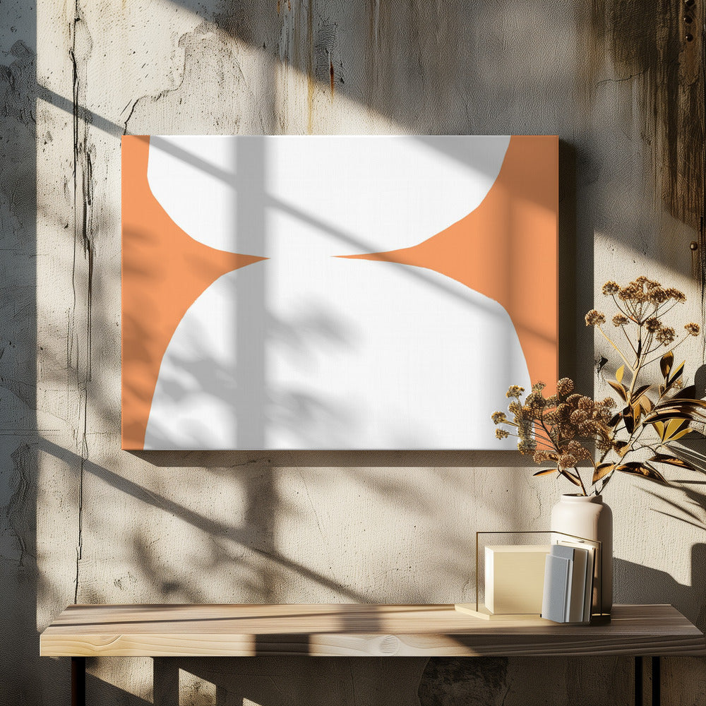 Geometrische weiße Formen auf orangefarbenem Hintergrund | Leinwand
