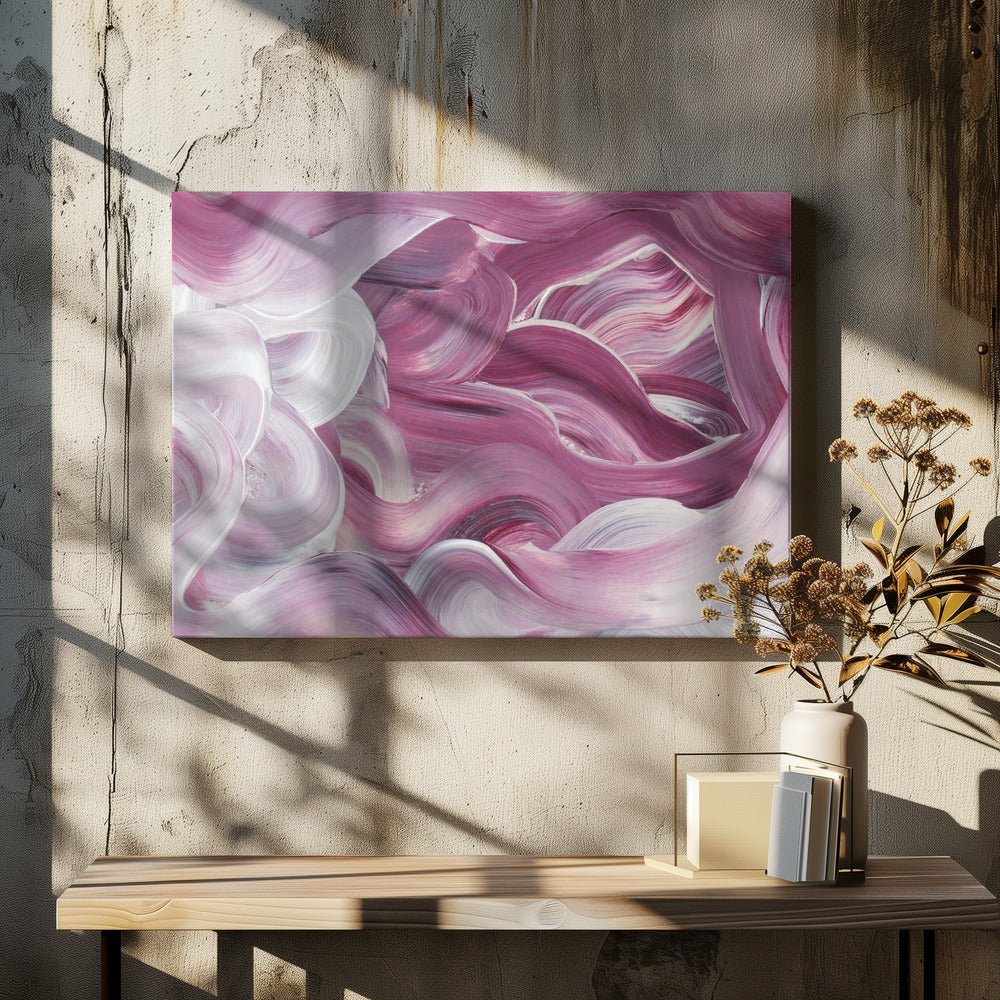 Ausdrucksstarke rosa und weiße Pinselstriche | Leinwand