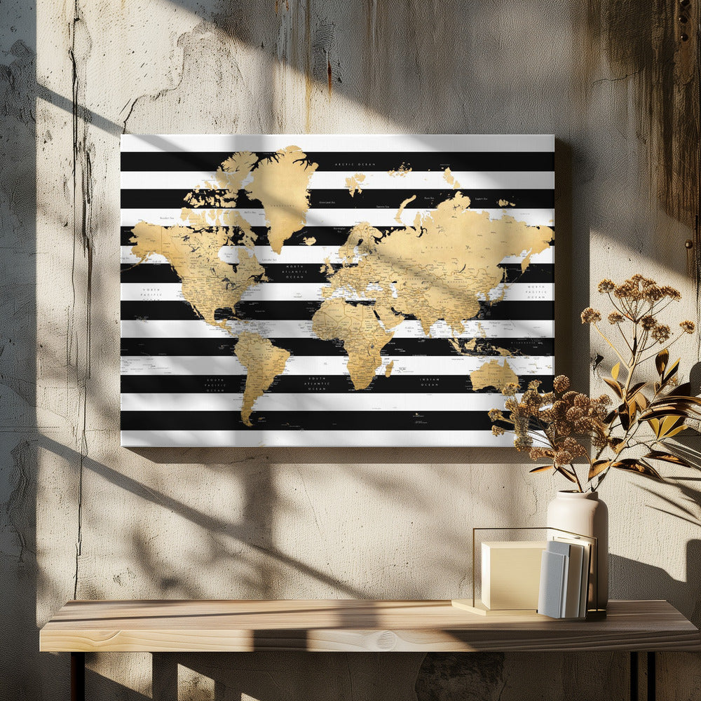 Detaillierte Weltkarte mit Städten, Harper | Leinwand