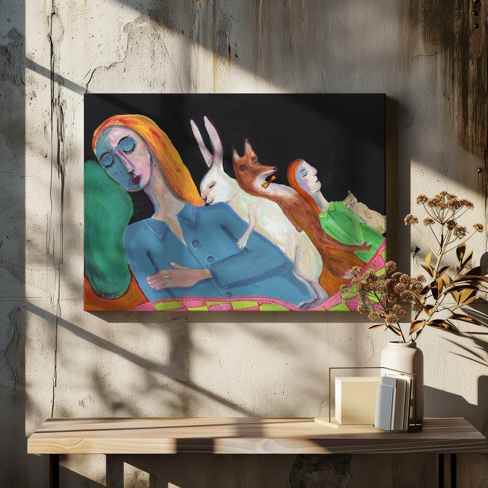 Fünf im Bett | Leinwand