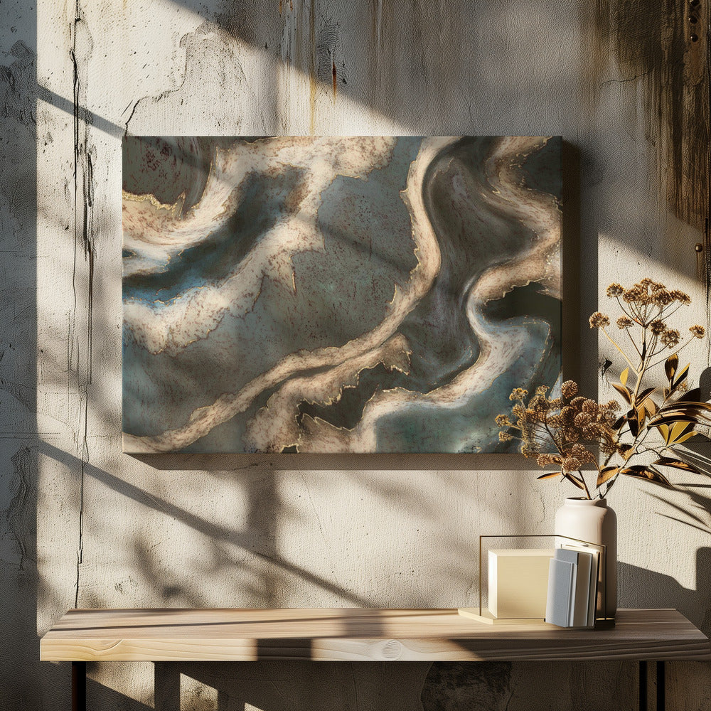 Alkoholtinte Grün Blau Gold Beige | Leinwand