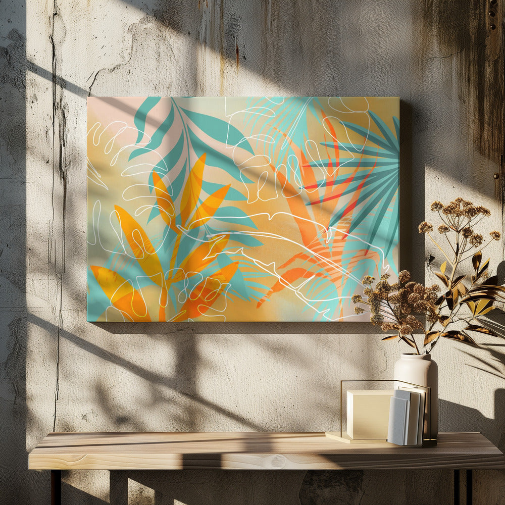 Tropischer Sommer Orange Türkis | Leinwand