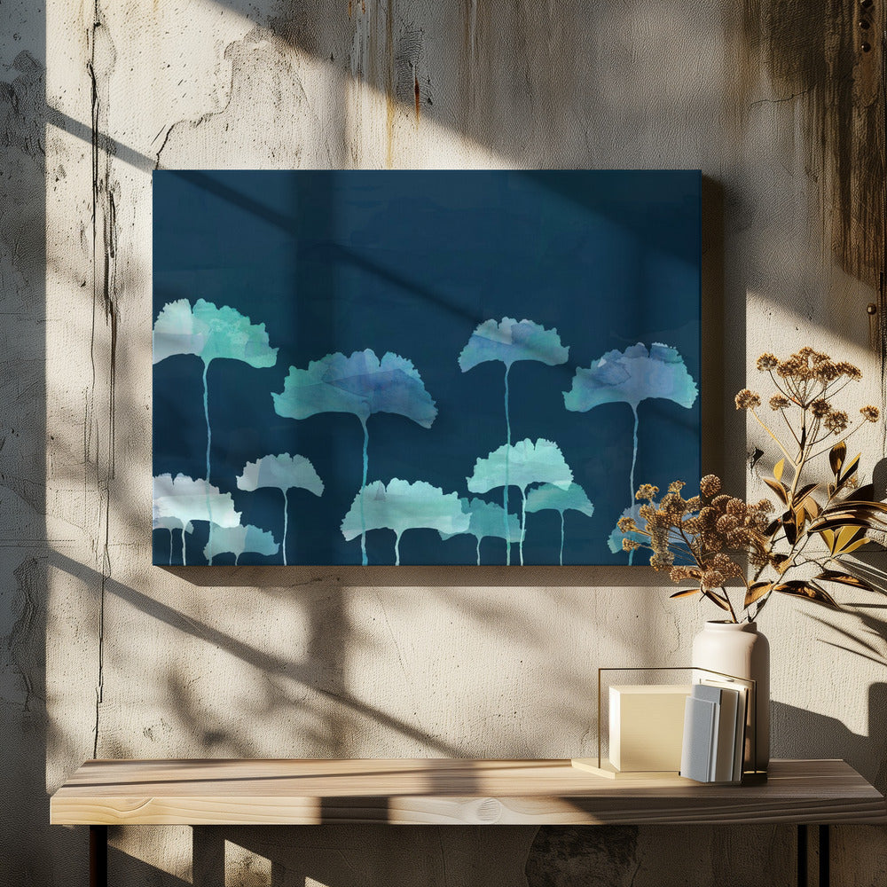 Blaue Blumen Silhouette | Leinwand