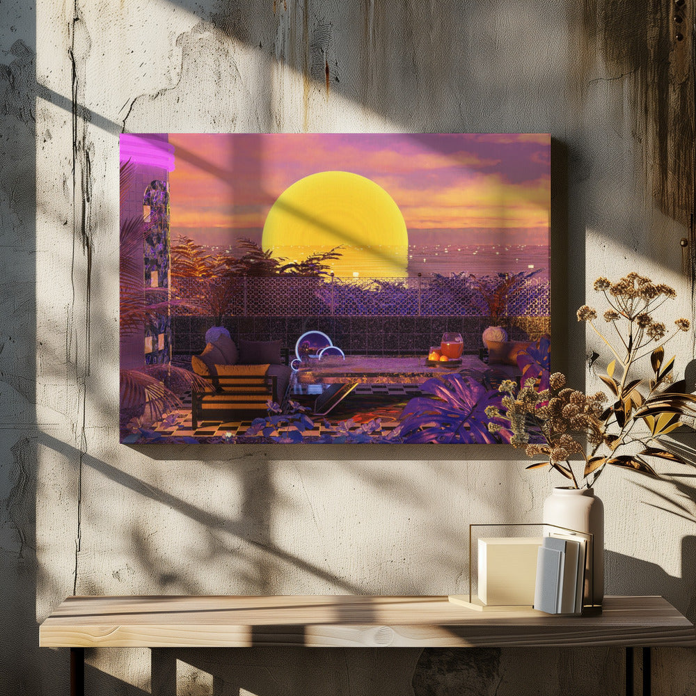 Retro Futurismus Vaporwave Sonnenuntergang | Leinwand
