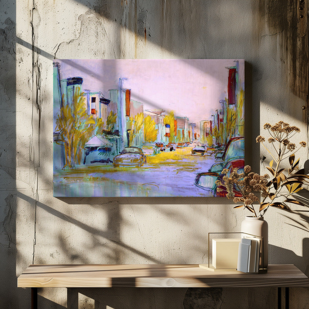 Sonnenbeschienene Straßenszene | Leinwand