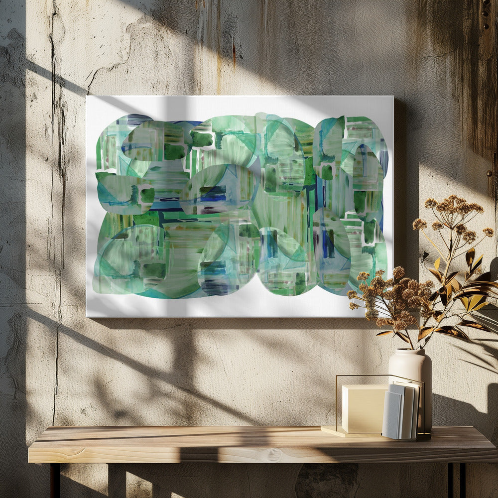 Grüner Cluster abstrakter Formen 1 | Leinwand