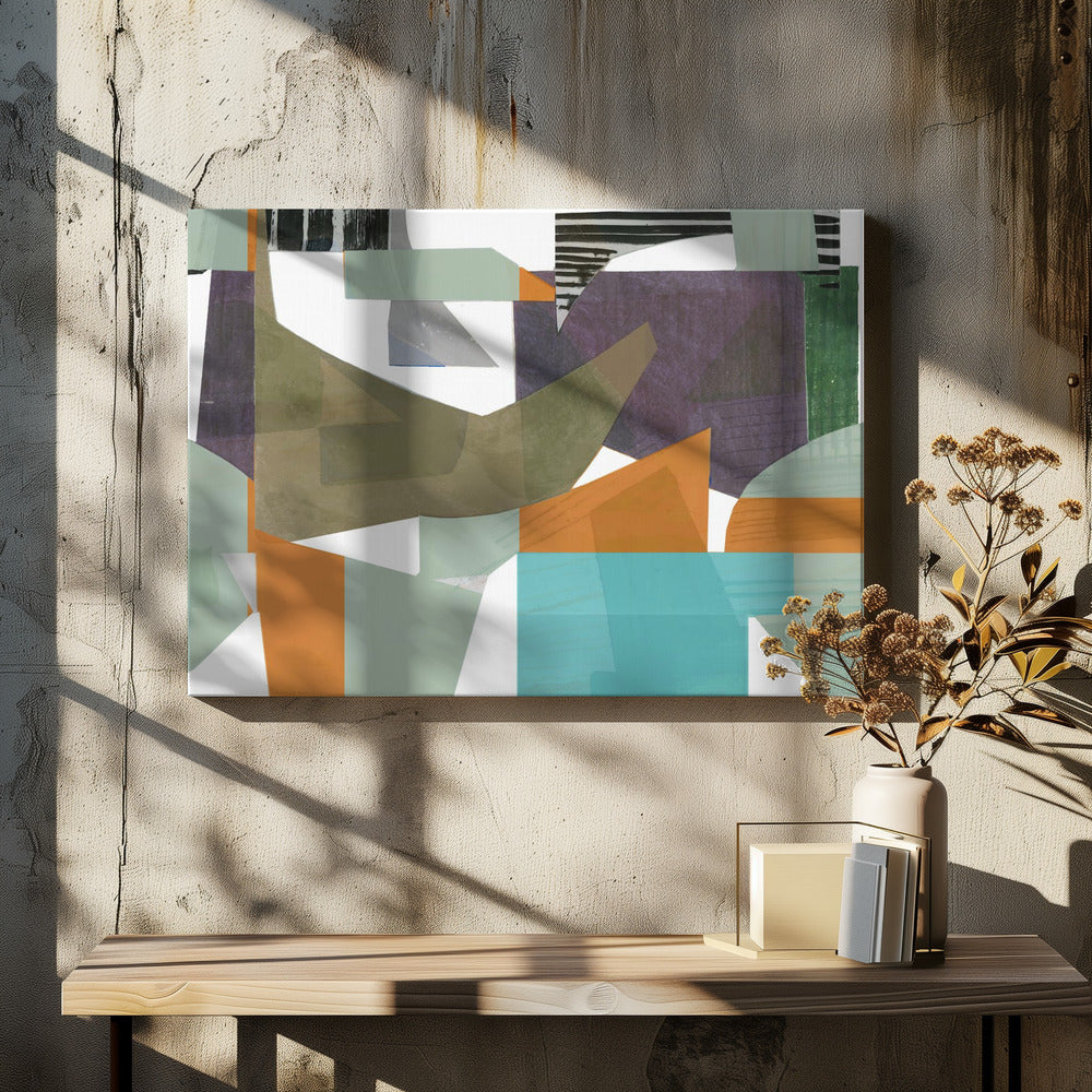 Orange Green and Blue Hues Abstract Hardedge 1 | Canvas