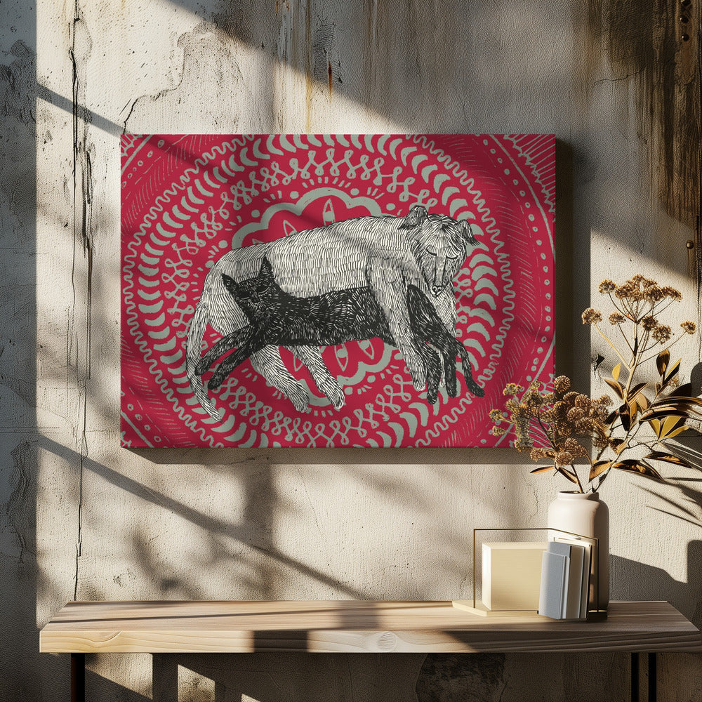 Die Katze und der Hund | Leinwand