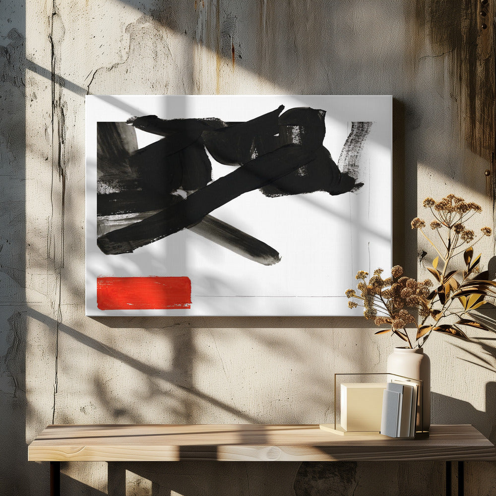 Zen Brushwork With Red Block 1 | Canvas