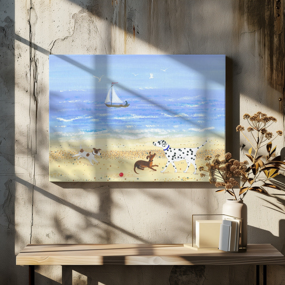 Doggy Plays On the Beach | Canvas