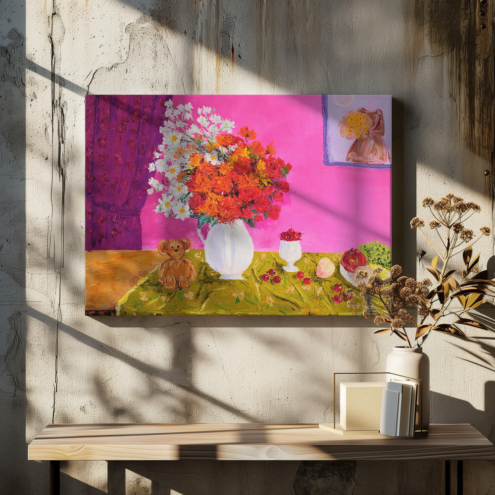 Vase mit leuchtenden Blumen | Leinwand