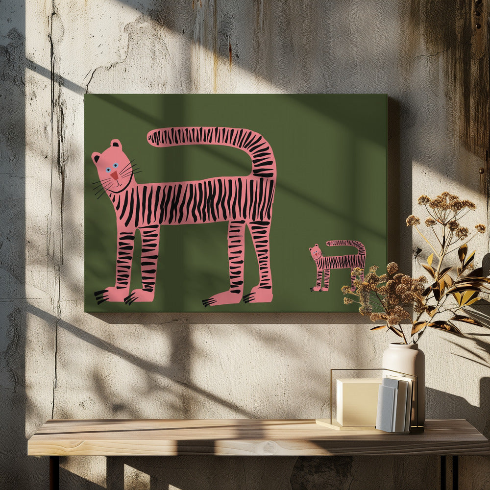 Tigerkatze und Jungtier | Leinwand