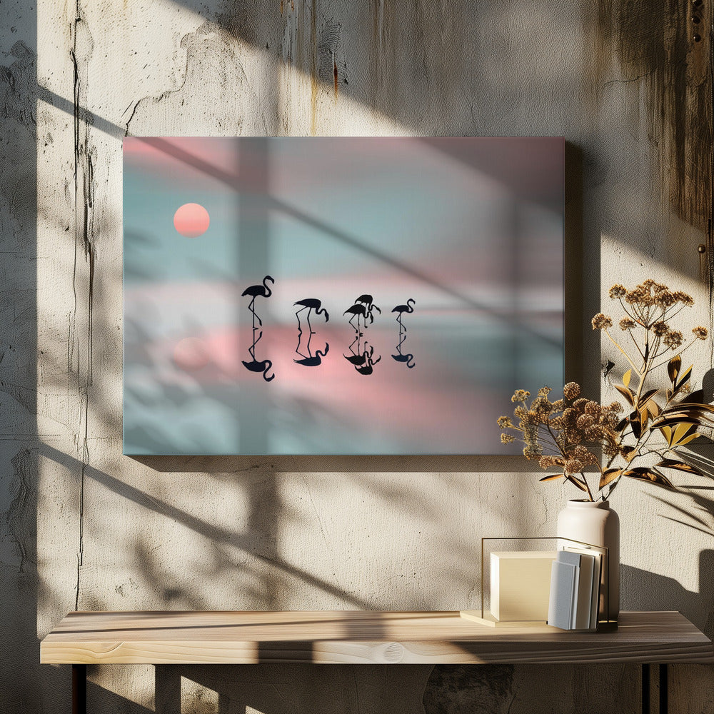 Flamingos-Familie. | Leinwand