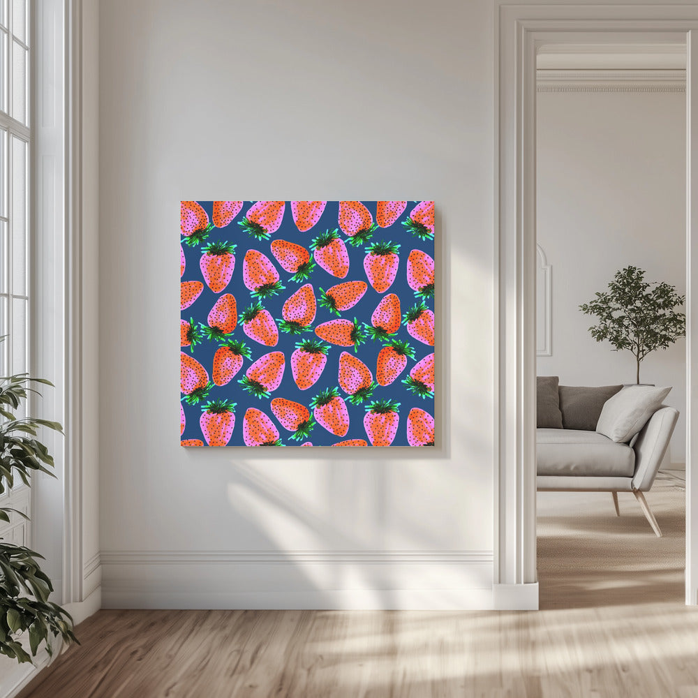 Roter Lavendel auf marineblauen Erdbeeren | Leinwand