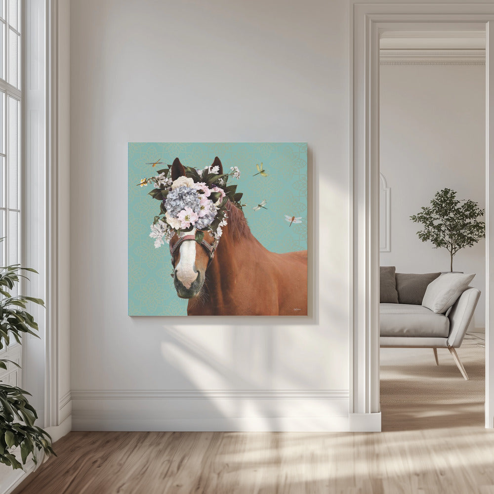 Frühlingsblumenhaube auf Pferd | Leinwand
