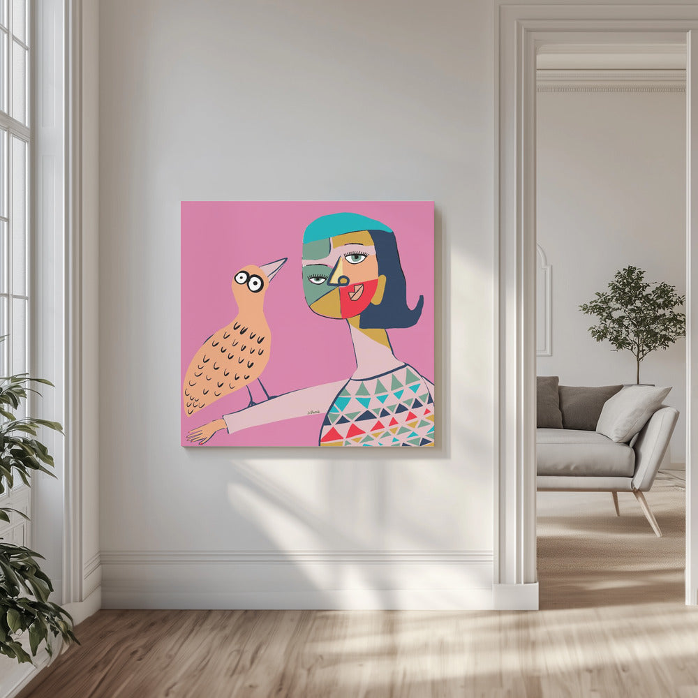 Dame mit Vogel | Leinwand