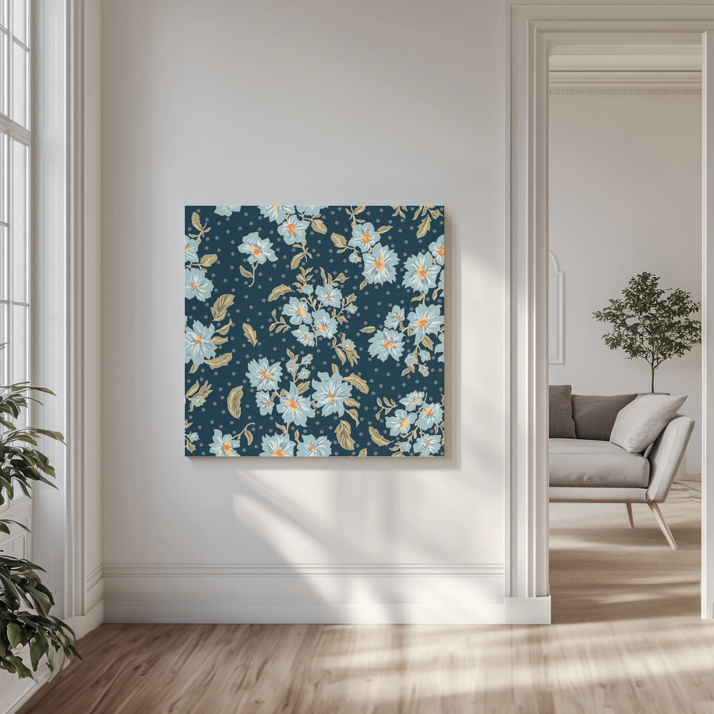 Floral Heritage Bouquet Mondscheinblau Muster | Leinwand