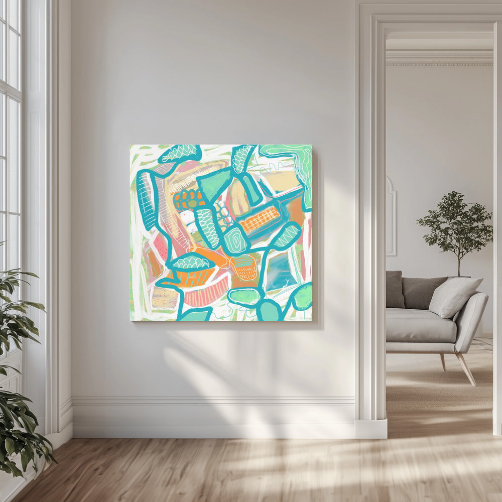 Blaues und orangefarbenes Muster | Leinwand