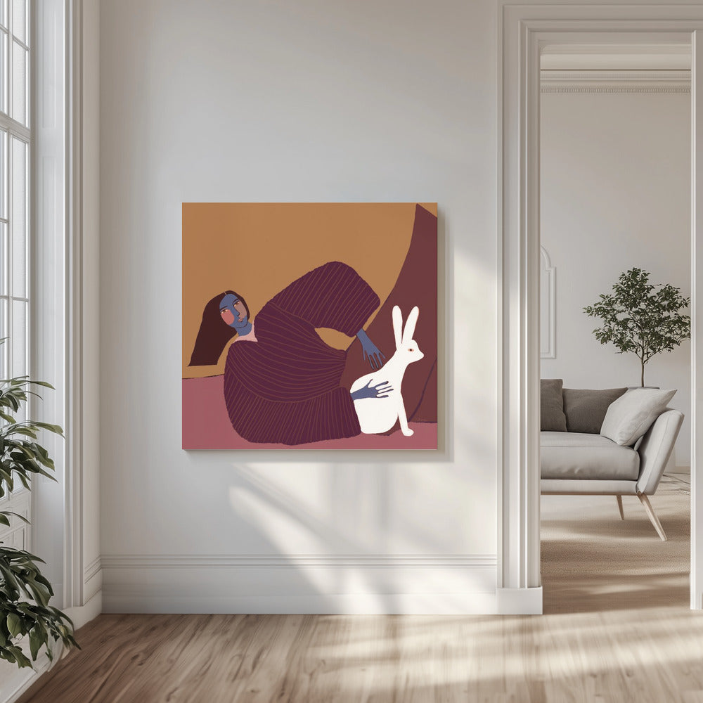 Dame und Kaninchen | Leinwand