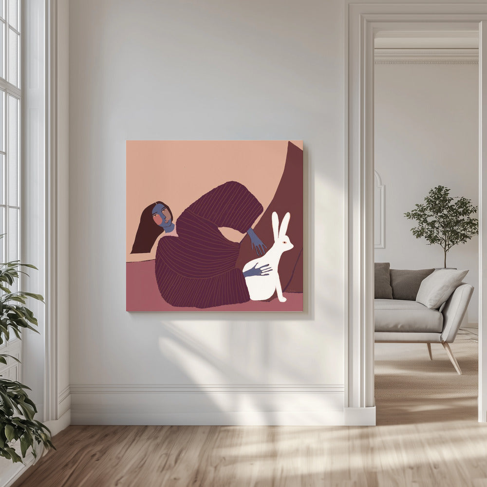 Dame und Kaninchen | Leinwand